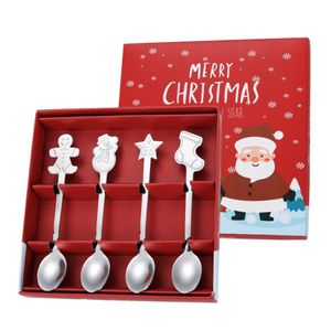 4pcs Altın/Gümüş Noel Kahve Kaşıkları Hediye Kutusu Paslanmaz Çelik Kaşıklar Sofra Tatlı Tatlı Kaşık Kaşık Kaşık Xmas Hediye