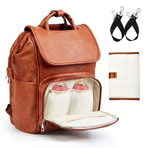 Sacos de fraldas PU Couro Fralda Mochila Mochila Unissex Bebê Saco de Viagem com Mudança Mat Grande Capacidade Viagem Fralda Mochila para Mãe 231206