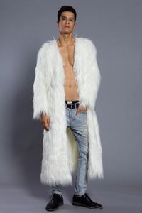Erkek Ceket Beyaz Sahte Kürk Uzun Parka Palto Kış Açık Kalın Sıcak Hendek Erkek Moda Trendi Kürklü Yumuşak Hombre 231207
