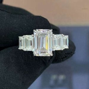 Cadermanay D VVS 3CT MOISSANITE Diamond Eternity Ring Band S925 Emerald Cut Taş Nişan Düğünü