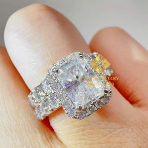 Özel 10K gerçek beyaz altın muhteşem gelin düğün takı seti 2CT radyant moissanit elmas nişan grubu ring bayanlar
