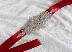 Kemerler Parlak kırmızı kurdele ile rhinestone gelinlik balosundaki elbise aksesuarları düğün dekorasyonları3152950