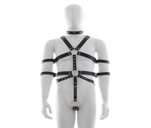 Mannen Punk Klinknagel Lederen Harnas Body Bondage Kooi Bustier Corset Sculptin lederen Bretels Bretels Broek Sexy Mannelijke belt5168960