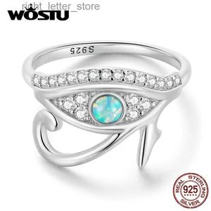 Solitaire Ring Wostu 925 Sterling Gümüş Mısır Gözü Horus Band Yüzükleri Kadın Ateş Opal Taş Beyaz Zirkon Koruma Yüzüğü Doğum Günü Partisi Takı YQ231207