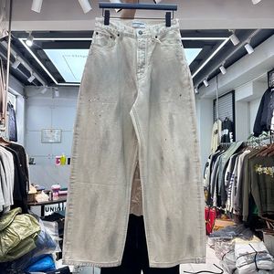 Graffit Straight Pants Men Fashion Streetwear Casual Plus Size Wash Jeans
