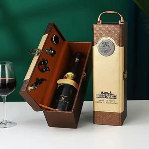 Барные инструменты, классический держатель из искусственной кожи, одиночный держатель для красного вина, роскошное кольцо, резак для бумаги, нож «Морской конек», деревянная упаковочная коробка, подарок 231206