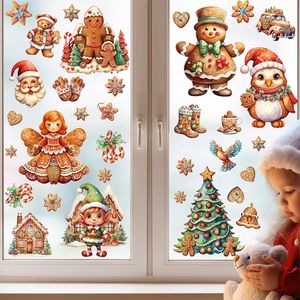 Pencere çıkartmaları Noel kar tanesi yapışıyor Noel Baba Ren Geyiği Duvar Cam Sticker Xmas Süslemeler Navidad 2023 Ev Dekoru Noel 231207