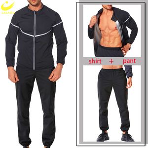 Erkekler sauna takım elbise ter seti zayıflama tozlukları üst kilo kaybı ceket pantolon egzersiz pantolon fiess yağ brülör fermuar termal