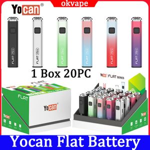 Authentic Yocan Flat Mini Slim Plus Bateria 350mAh 400mAh 650mAh 900mAh Pré-aquecer Baterias Vape de Tensão Ajustável 6 Cores para Caneta Tanque de 510 Fios 20pcs / caixa