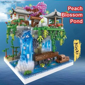 Bloklar 3320pcs Peach Blossom Havuz Hava Ağacı Evi Yapı Blokları Suzhou Bahçe Diy Meclis Tuğla Toy Lehçe Işık Mini Elmas R231208