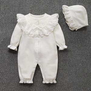 Yeni doğan bebek giyim dantel prenses tulum+şapka bebek kız sıkı oturan takım 231208