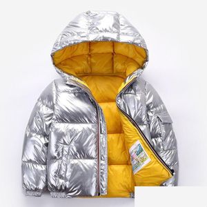 Para baixo casaco 2021 crianças jaqueta de inverno para crianças menina sier ouro meninos casuais casacos com capuz roupas de bebê outwear garoto parka jaquetas neves dhwkt