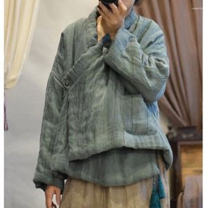 Kadın Trençkotları Johnature Orijinal Düzensiz Keten Çin tarzı Pamuk Giyim 2023 Kış Kadın Uzun Kollu Günlük
