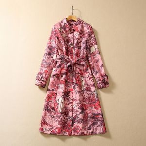 Roupas femininas europeias e americanas 2023 outono nova lapela de manga comprida único breasted animal impressão moda cinto trench coat xxl