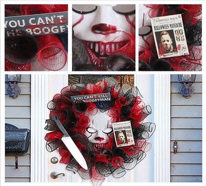 Kapı Asma Korkunç Palyaço Çelenk Bıçak ve Poster Ön Cadılar Bayramı Kapısı Yuvarlak Dış Mekan Dikey İşaret Güzel Q08123271264