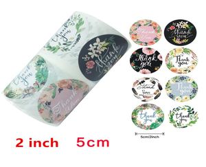 2 inç5cm yuvarlak çiçek Teşekkür Eden Çıkarmalar Düğün iyilikleri ve parti el yapımı Gife Seal Stationery Sticker90060570 için 500pcs