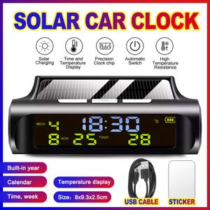Новые солнечные автомобильные цифровые часы с ЖК-дисплеем, дата, время, автомобильный дисплей температуры для наружного украшения деталей личного автомобиля, автомобильные аксессуары