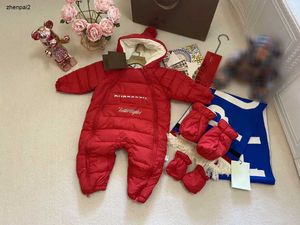 Роскошный комбинезон для новорожденных, детская зимняя одежда, размер 70-100, плюшевое пальто с капюшоном для мальчиков и девочек, чехол для ног и перчатки Dec05