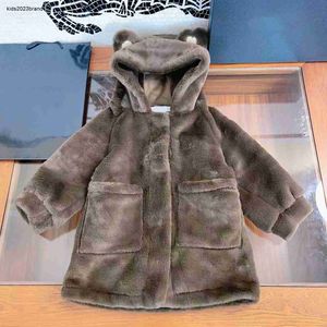 Новое дизайнерское детское пальто, детская куртка из искусственного меха, размер 80-150. Зимняя ветровка для девочек с милой шапкой с медвежьими ушками Dec05.