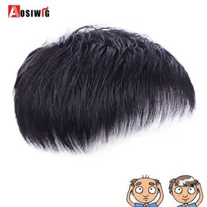 Sentetik peruklar aosi kısa erkeğin peruğu düz saç erkekleri toupee saç parçası yedek sentetik düz saç doğal siyah topper peruk 231208
