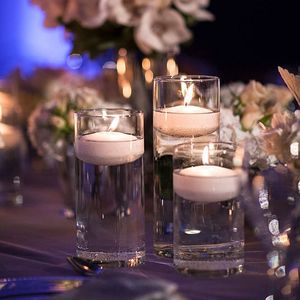 Cilindro de vidro transparente suporte de vela flutuante vidro alto furacão luz de chá castiçais votivos peças centrais para mesa de casamento