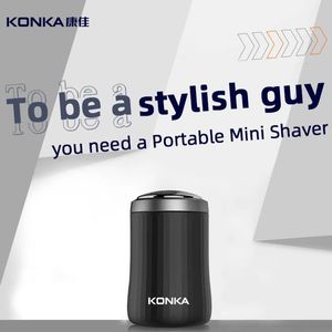 Razors Blades Konka Mini afeitadora eléctrica portátil Barba Recortadora Razor Uso húmedo y seco Cinta C Charge Shaver para hombres Razor 231208