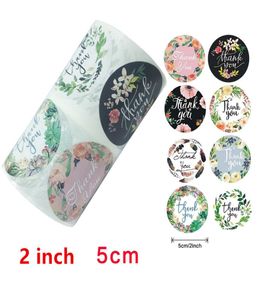 2 inç 5cm yuvarlak çiçek Teşekkür Eden Çıkarmalar Düğün iyilikleri ve parti el yapımı Gife Seal Stationery Sticker2583130 için 500pcs