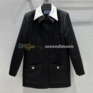 Revershals-Anzugjacke für Damen, kontrastfarbener Mantel, lange Ärmel, schwarze Jacken, lässiger Stil, Oberbekleidung