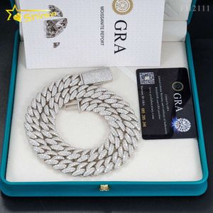 Hip Hop Fine Jewelry Factory Direct 15mm Iced Out 925 Silver Moissanite Cuban Link Chain