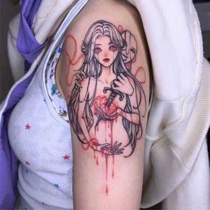 Makyaj Instagram eller çizilmiş rüzgar çiçek kolu dayanıklı su geçirmez dövme çıkartması dokuz kuyruklu tilki hizmetçisi uyluk seksi ve sevimli