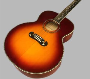 Fabrika En İyi 43 12 String J200 Serisi Akustik Gitar Kiraz Kırmızı Lacquer Tüm Abalone Kabuk Seti 258