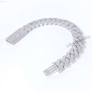 New Design White Solid Silver 925 Hip Hop Iced Out Cuban Link Bracelet 15mm with Moissanite Diamond Pass Diamond Teste