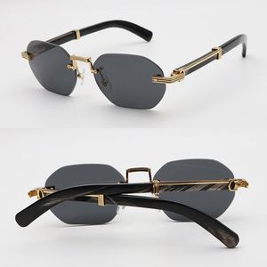 Luxuriöse randlose Herren-Sonnenbrille, große rechteckige Designer-Brille 0377, marmoriertes schwarzes Büffelhorn-Sonnenbrillengestell für Damen, Lentes de Sol, Größe 58–21–145 mm. Neu