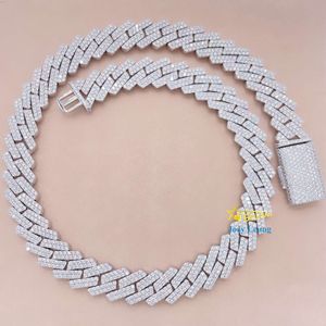 Silver Necklace Vvs Moissanite Lab Diamond 10mm 12mm 13mm 15mm 18mm Staight Link Iced Out Cuban Link Chain Hip Hop Jewelry