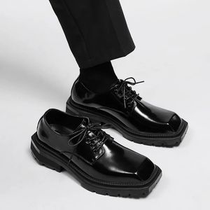 Gai Gai Gai Elbise Kare Toe Oxfords Erkekler için Düzenli Derby Erkek Orijinal Deri Formal İş Moda Düğün Ayakkabıları 231208