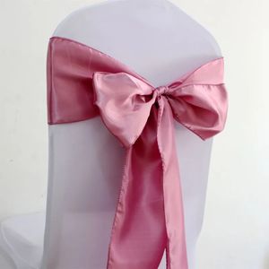 Kanatlar 50pcs/100pcs Tozlu Pembe Satin Düğün Sandalyesi Yay Sashes Ana Sayfa Doğum Günü El Parti Sandalyesi Şerit Düğüm Bağları 231208