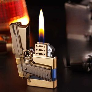 Metal Model Şişirilebilir Çakmak Yok gaz çinko alaşım gövdesi taşlama tekerleği ateşleme görünür oda açık alev bütan çakmaklar hediyesi