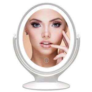 Compact Mirrors Makeup Mirror With Light Double-Sided 1X/7X Magnifying Mirror USB Rechargeable 360° Rotating Freestanding LED Mirror For Makeu 231211