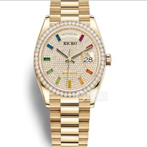 Женские автоматические часы, 36 мм, с бриллиантовым безелем, Сапфировое лицо, Радужный квадратный бриллиант, скидка из нержавеющей стали, водонепроницаемость267G