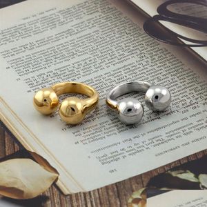 Кольца Новый дизайн из нержавеющей стали 18 К, тяжелое геометрическое кольцо из бисера, модное золотое металлическое кольцо на палец для женщин, эффектные ювелирные изделия, подарок на вечеринку Dhtaf