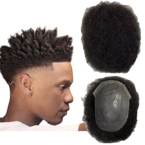 Vietnamese Virgin Human Hair Replacement 8x10 Hair Piece #1b,#1 Black Root Afro 4mm Full PU Toupees for Black Men