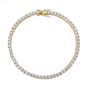 Hip Hop Jewelry 3mm d Moissanite Stones Plated 925 Sterling Silver Bracelet Tennis Chain Gold Gift Box Hiphop Lasting Long *