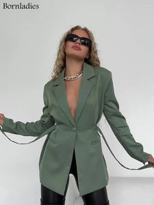 Kadınlar Suits Blazer Kadınlar Sonbahar Kış İnce Bel Kemer Tek Düğmesi Şık Palto Ofis Bayanlar Moda Ceket