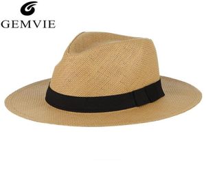 Stingy Brim Hats GEMVIE Trendy Summer Panama Hat Classical Jazz Cap Straw For Men And Women Woven Black Band Fedoras Beach Sun Uni7296102