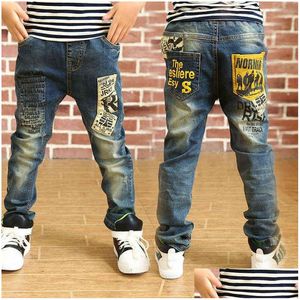 Jeans 2022 Çocuk Giyim Erkek Pantolon Bahar Sonbahar Çocuklar 3 ila 14 Yaşındaki Koreli Erkek Erkek Boy Günlük Denim Uzun Pantolon G1220 DROP OTSFZ