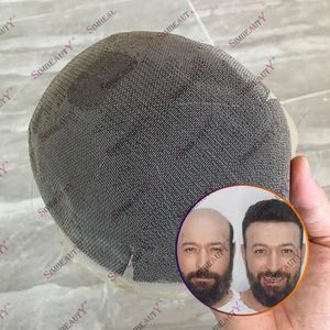 Çift Knot Tam Dantel Bakire İnsan Saç Erkekler Toupee 30mm Dalga Doğal saç çizgisi 8x10 