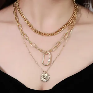 Ожерелья с подвесками, металлическое позолоченное многослойное геометрическое ожерелье, трансграничное европейское и американское ожерелье из смолы, жемчужная монета