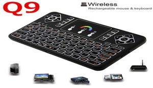 Q9S Mini Renkli Arka Parlak Kablosuz Kablosuz Klavye Dokunmatik Padde Destek RGB Q9 Air Fare Uzaktan Kumanda Android TV Boxtablet5060310