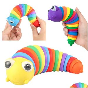 Bath Toys New 2022 Fidget Toy Slug Articated Flexible 3D Joints Curled Relieve Anti-Anxiety Sensory For Children Aldt Drop Delivery Ba Dhywz