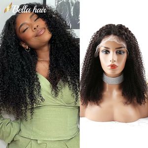 Bella Hair Kinky Curly 13x4 13X6 Парики фронта шнурка HD Человеческие волосы с вьющимися волосами ребенка для чернокожих женщин Предварительно выщипанные 130% 150% Полные парики из натуральных волос на кружеве Натуральная линия волос